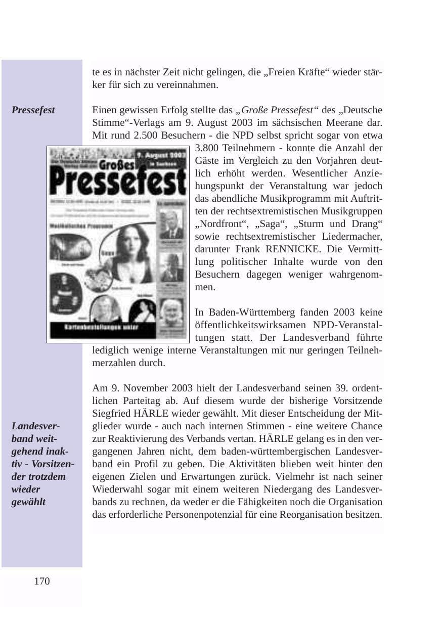 Seite 171 des Verfassungsschutzbericht 2003 Baden-Württemberg