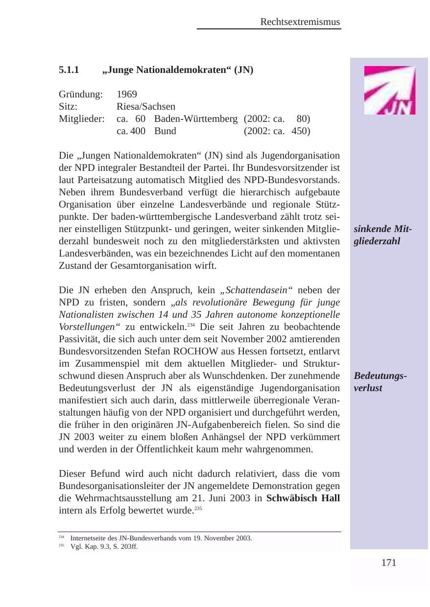 Seite 172 des Verfassungsschutzbericht 2003 Baden-Württemberg