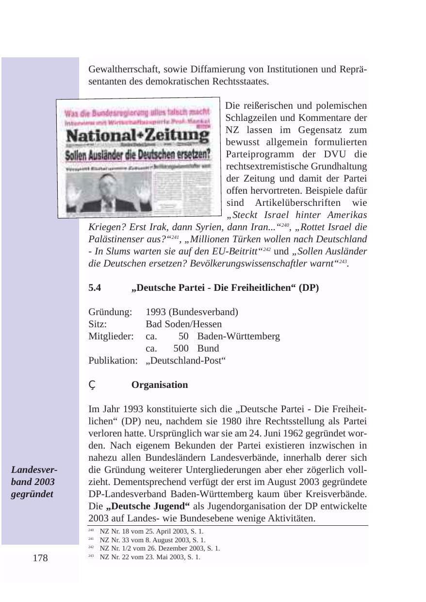 Seite 179 des Verfassungsschutzbericht 2003 Baden-Württemberg