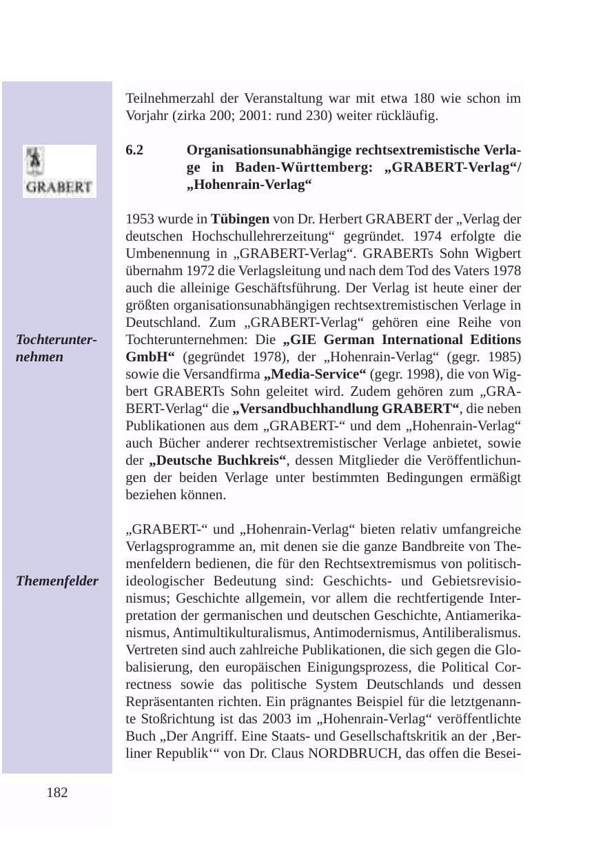 Seite 183 des Verfassungsschutzbericht 2003 Baden-Württemberg