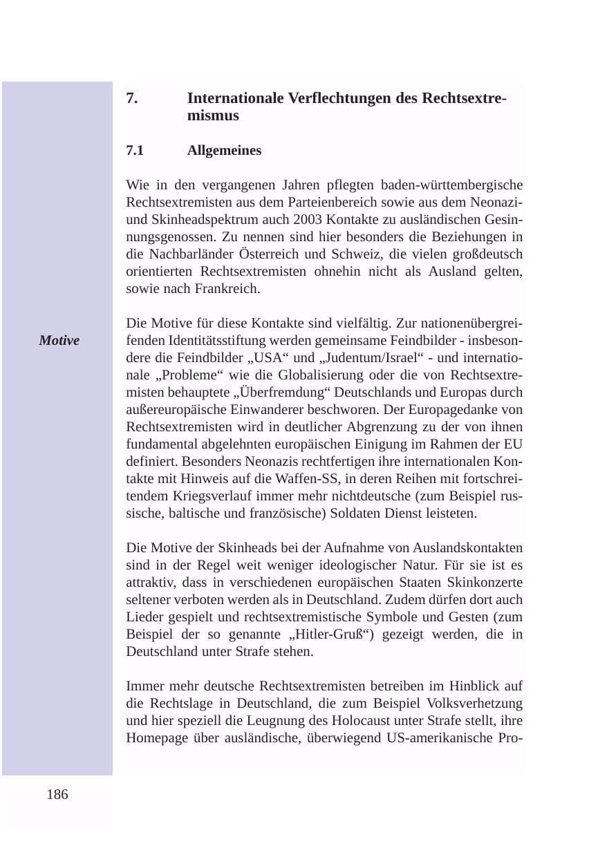 Seite 187 des Verfassungsschutzbericht 2003 Baden-Württemberg