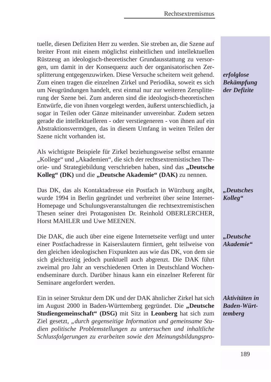 Seite 190 des Verfassungsschutzbericht 2003 Baden-Württemberg
