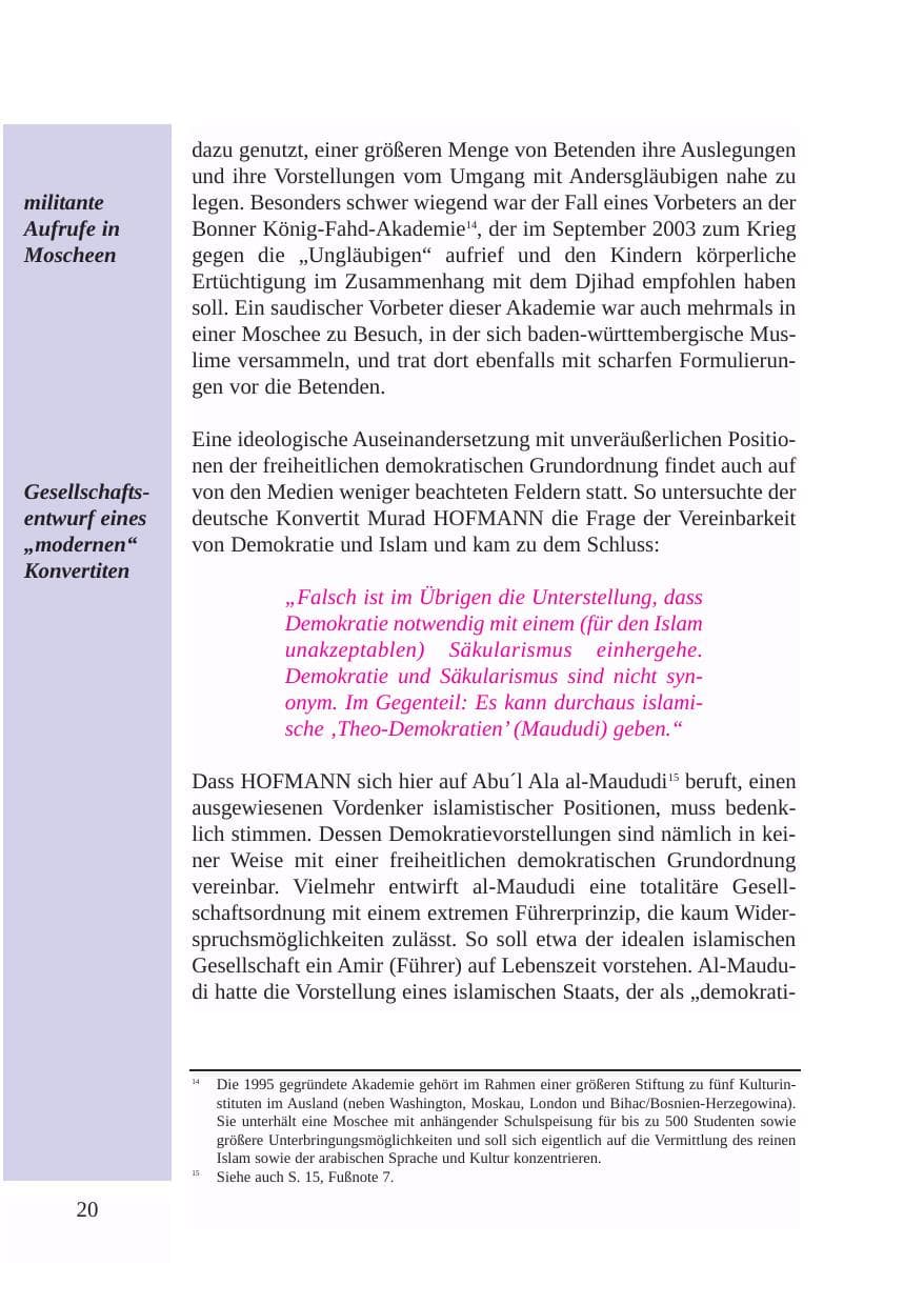 Seite 21 des Verfassungsschutzbericht 2003 Baden-Württemberg