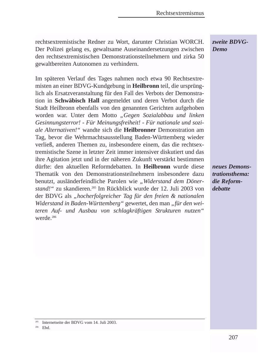 Seite 208 des Verfassungsschutzbericht 2003 Baden-Württemberg