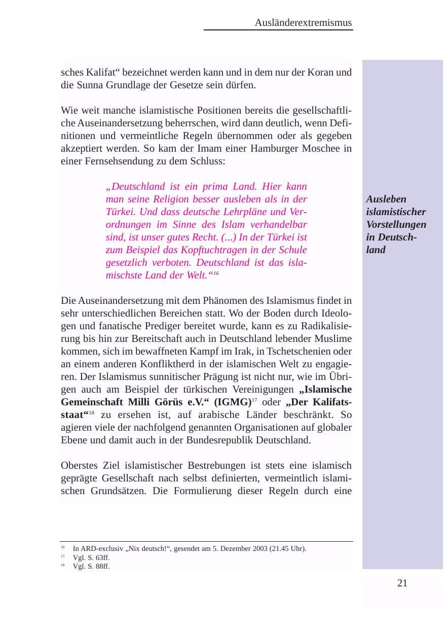 Seite 22 des Verfassungsschutzbericht 2003 Baden-Württemberg