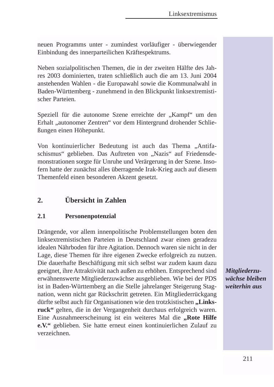 Seite 212 des Verfassungsschutzbericht 2003 Baden-Württemberg