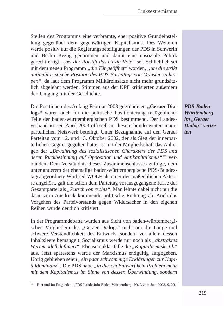 Seite 220 des Verfassungsschutzbericht 2003 Baden-Württemberg