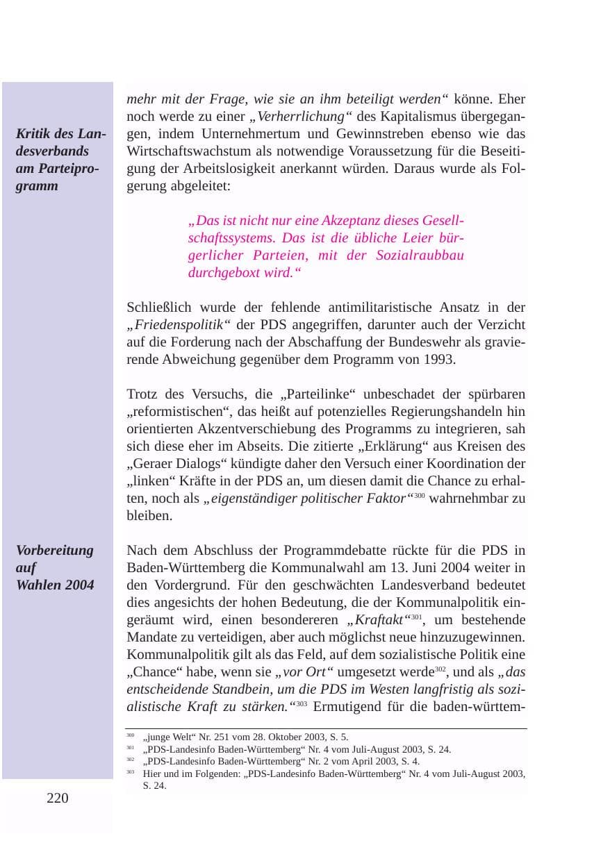 Seite 221 des Verfassungsschutzbericht 2003 Baden-Württemberg