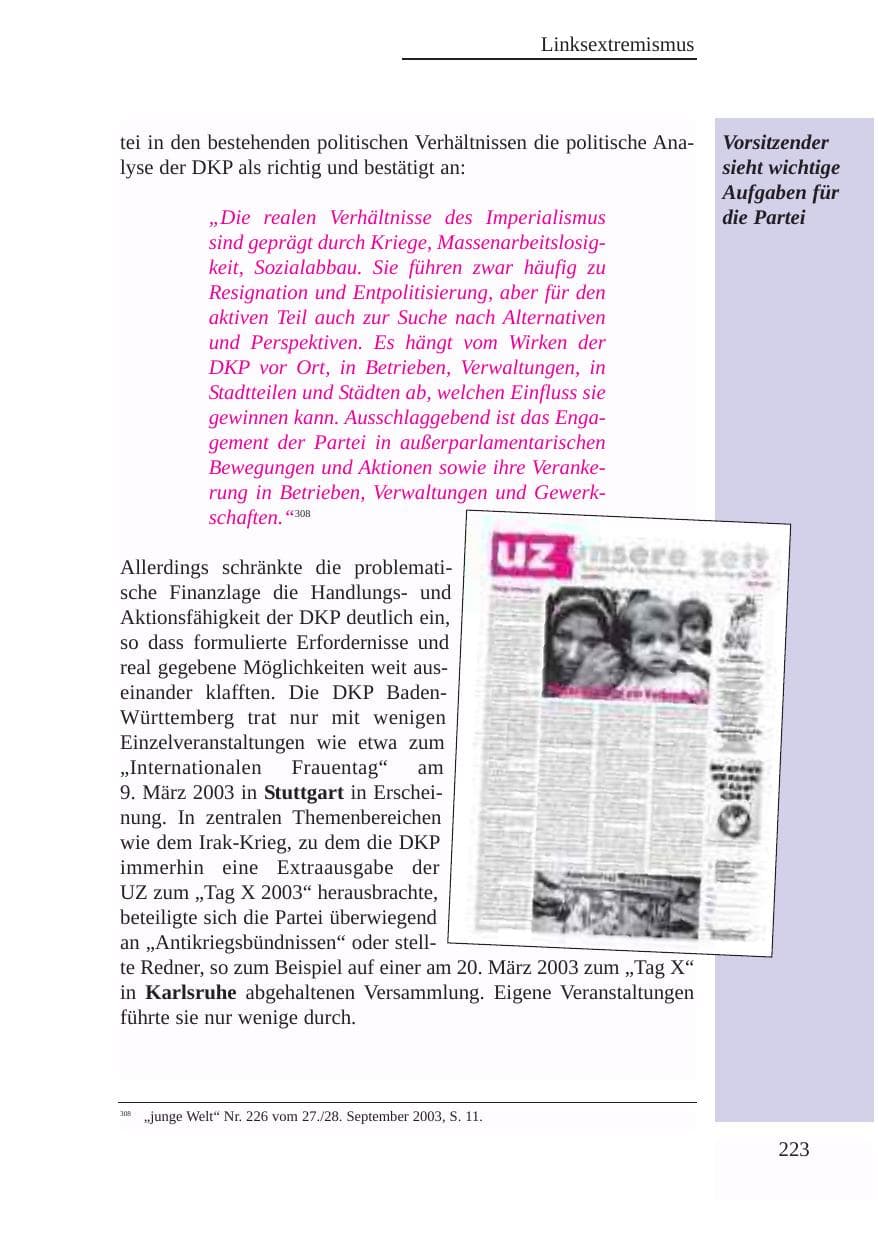 Seite 224 des Verfassungsschutzbericht 2003 Baden-Württemberg