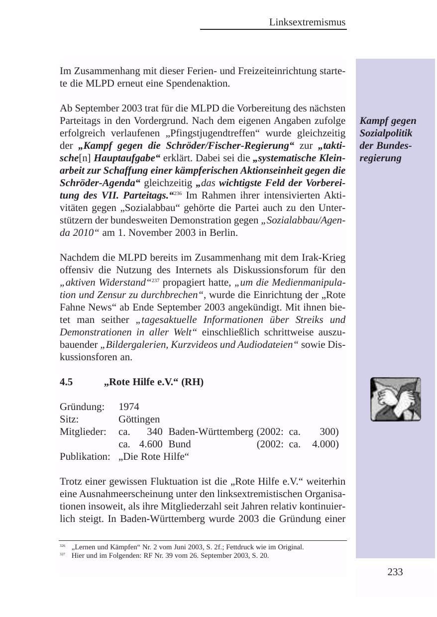 Seite 234 des Verfassungsschutzbericht 2003 Baden-Württemberg