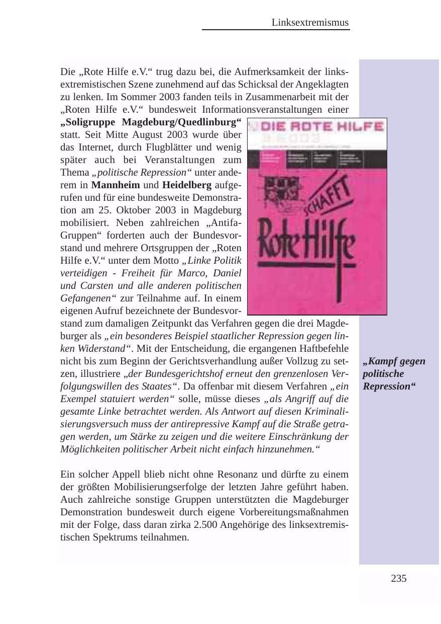 Seite 236 des Verfassungsschutzbericht 2003 Baden-Württemberg