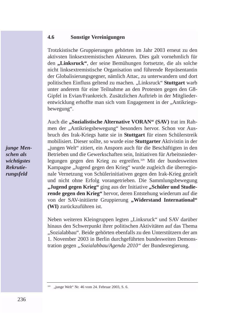 Seite 237 des Verfassungsschutzbericht 2003 Baden-Württemberg