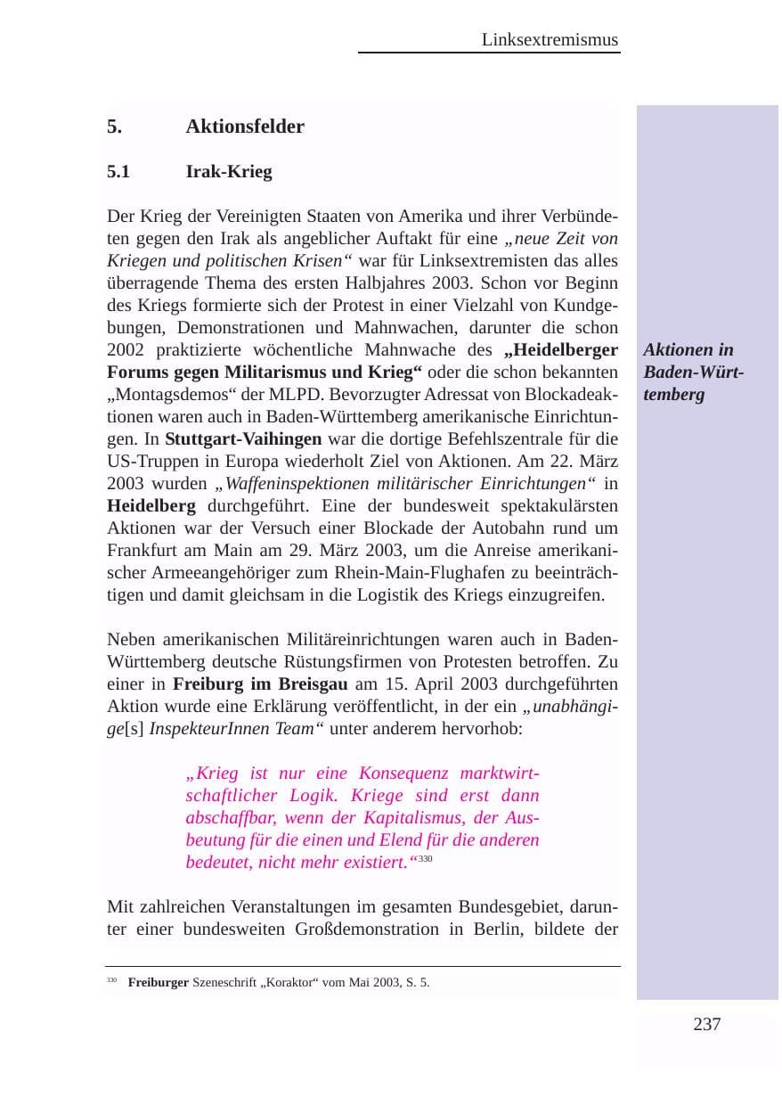 Seite 238 des Verfassungsschutzbericht 2003 Baden-Württemberg