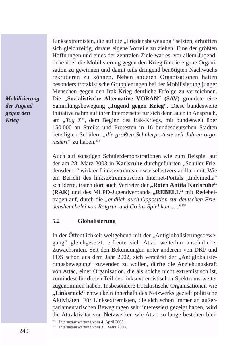 Seite 241 des Verfassungsschutzbericht 2003 Baden-Württemberg