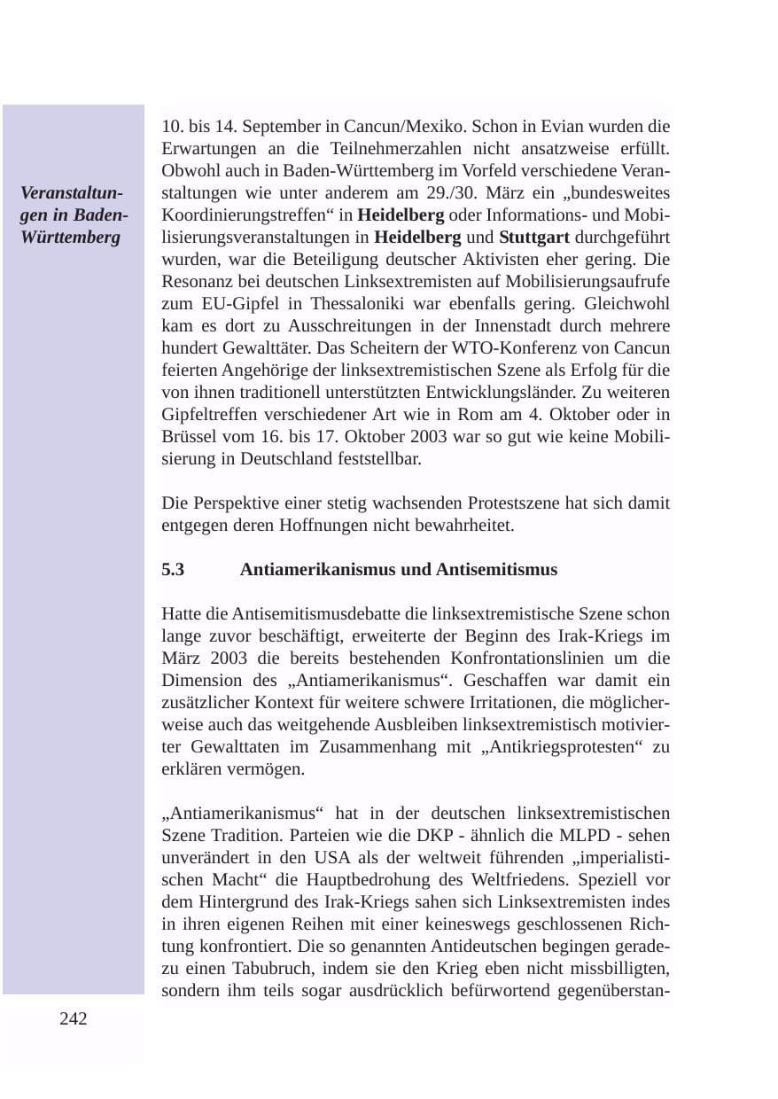 Seite 243 des Verfassungsschutzbericht 2003 Baden-Württemberg