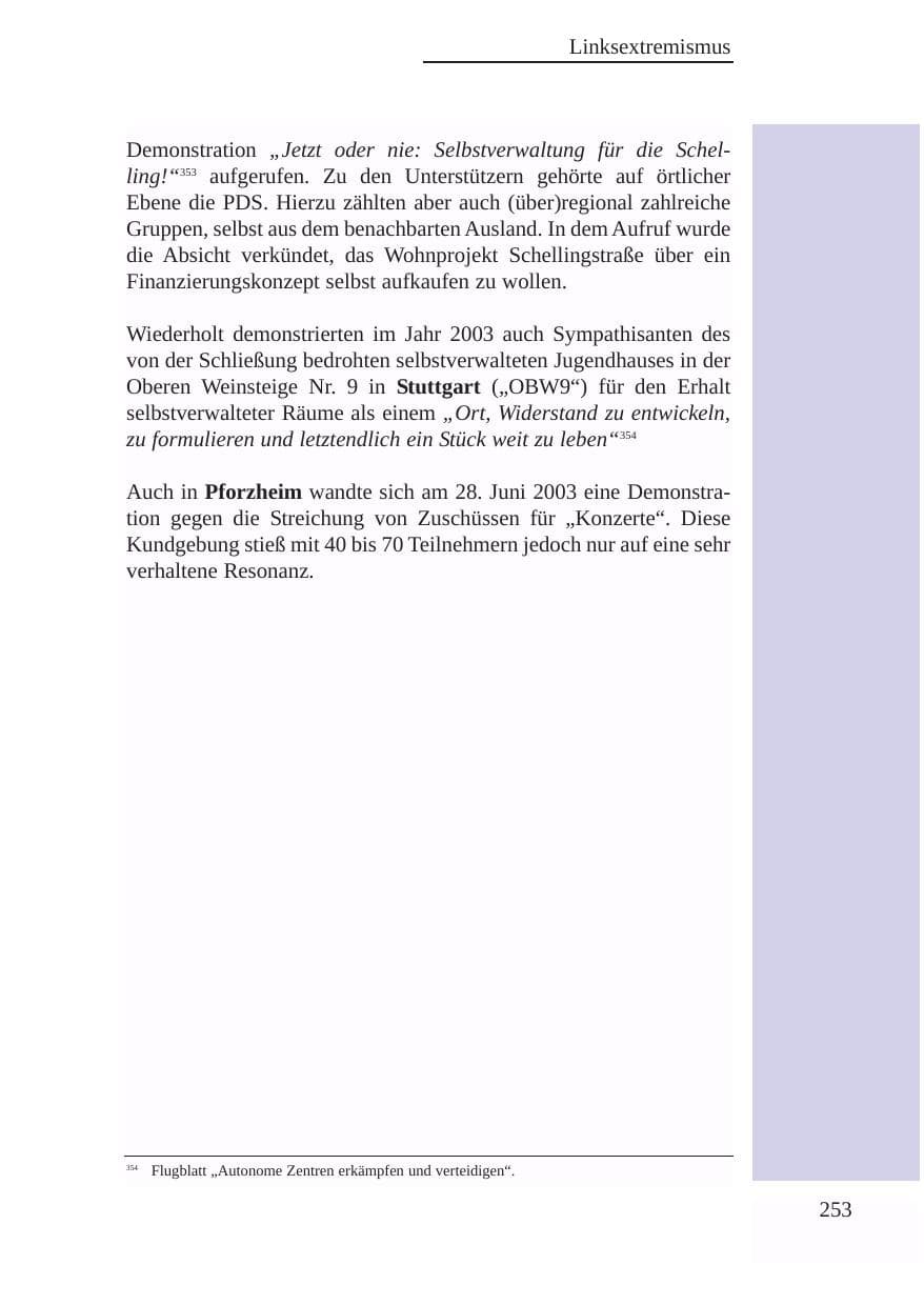 Seite 254 des Verfassungsschutzbericht 2003 Baden-Württemberg