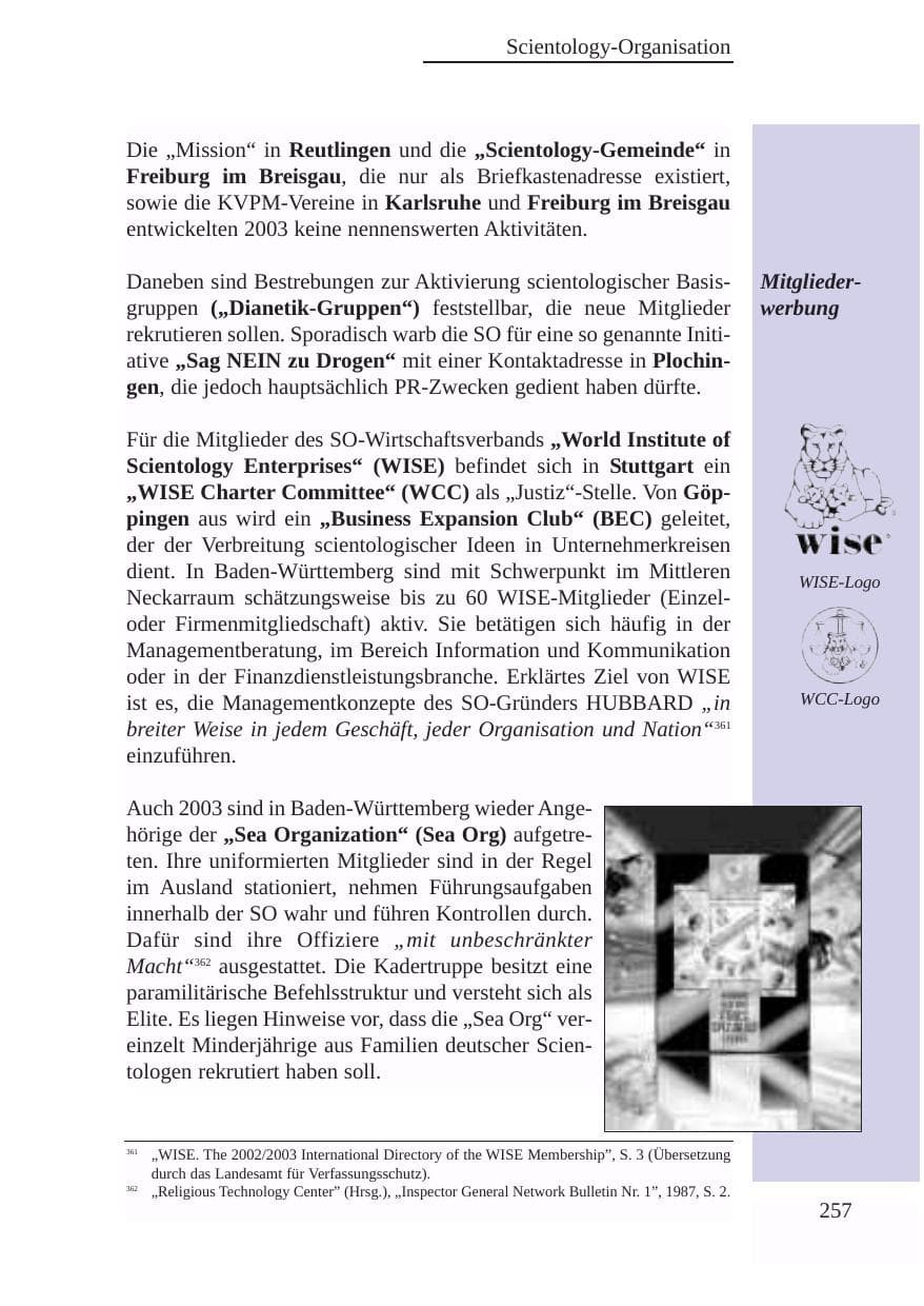 Seite 258 des Verfassungsschutzbericht 2003 Baden-Württemberg
