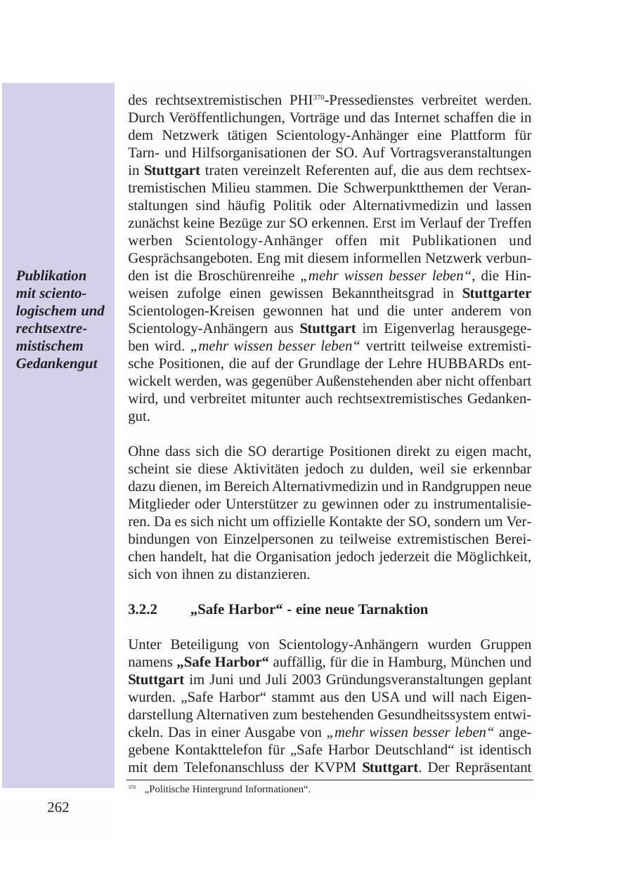 Seite 263 des Verfassungsschutzbericht 2003 Baden-Württemberg