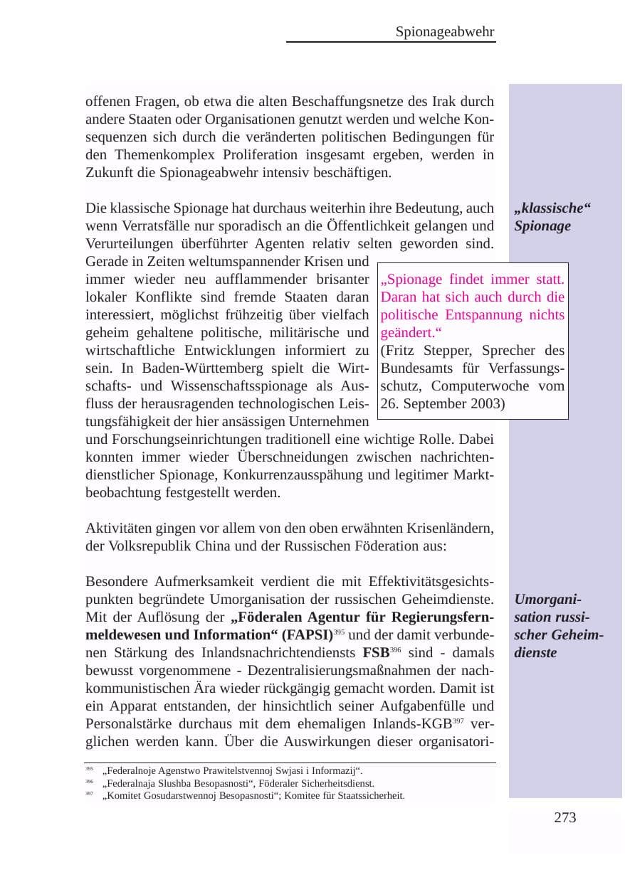 Seite 274 des Verfassungsschutzbericht 2003 Baden-Württemberg