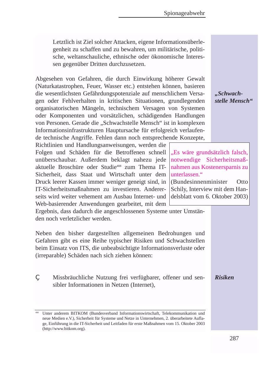Seite 288 des Verfassungsschutzbericht 2003 Baden-Württemberg