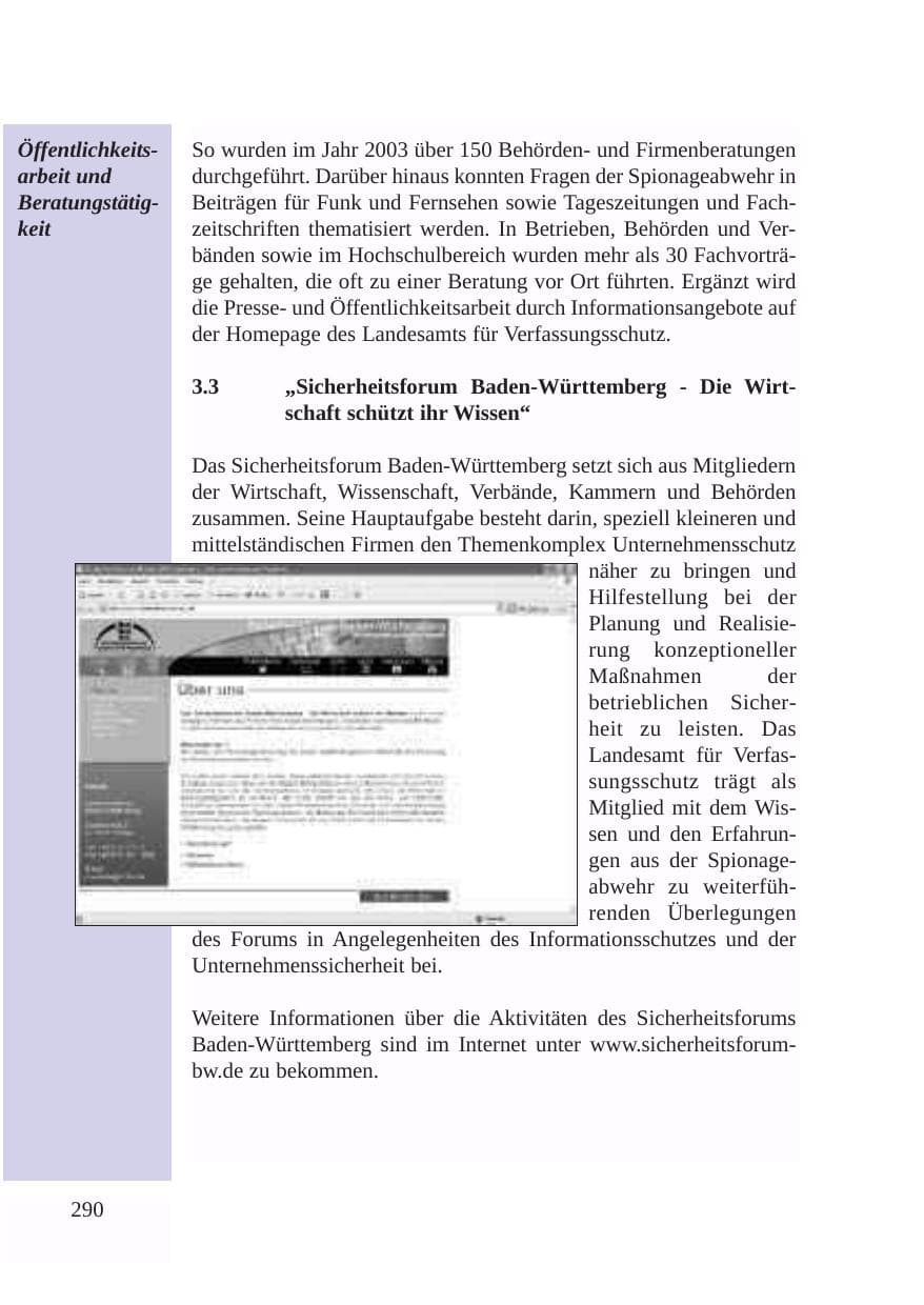 Seite 291 des Verfassungsschutzbericht 2003 Baden-Württemberg