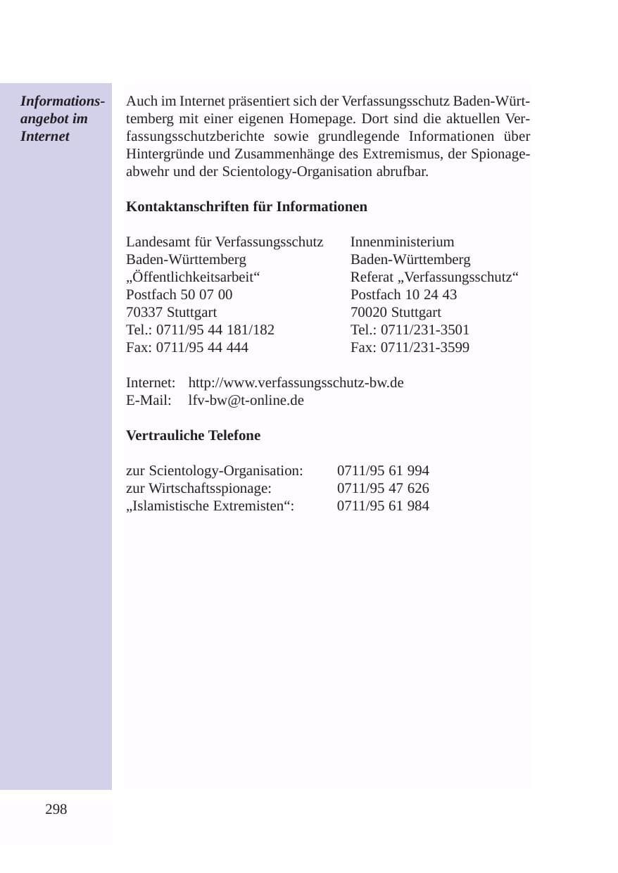 Seite 299 des Verfassungsschutzbericht 2003 Baden-Württemberg
