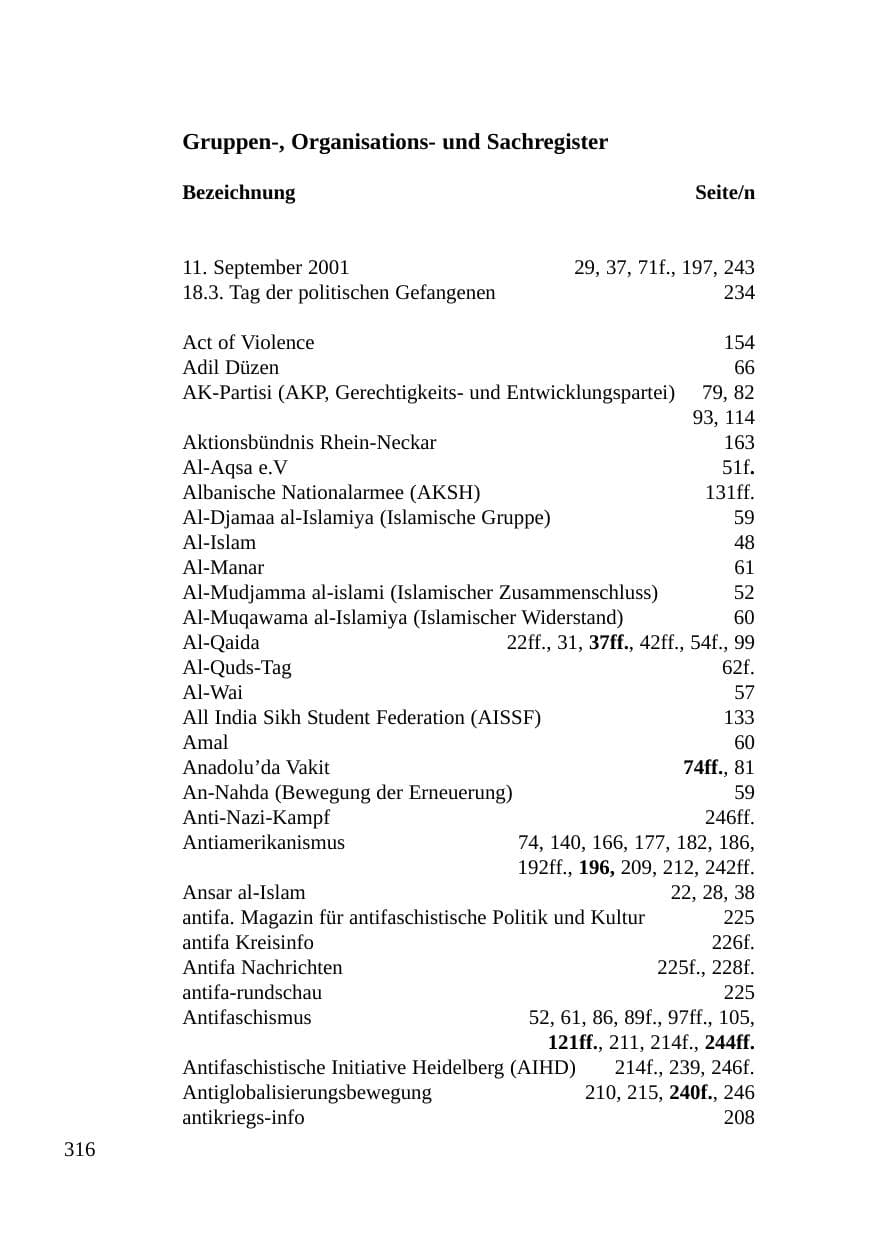 Seite 317 des Verfassungsschutzbericht 2003 Baden-Württemberg
