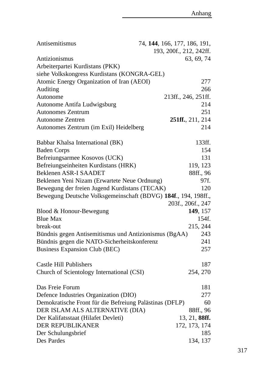 Seite 318 des Verfassungsschutzbericht 2003 Baden-Württemberg