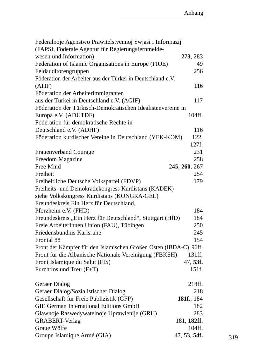 Seite 320 des Verfassungsschutzbericht 2003 Baden-Württemberg
