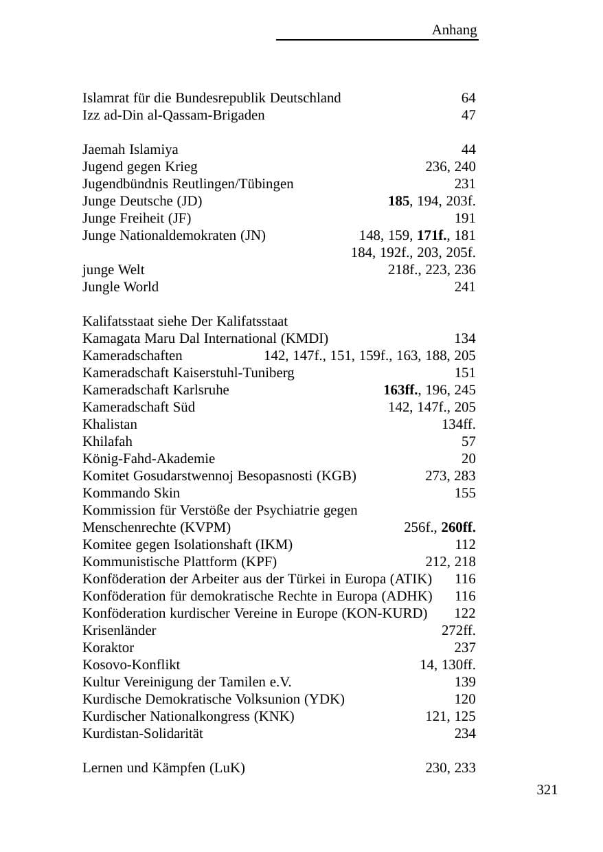 Seite 322 des Verfassungsschutzbericht 2003 Baden-Württemberg