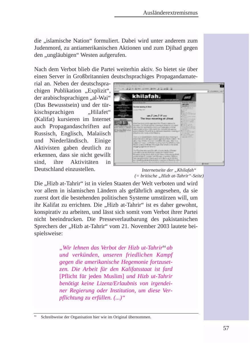Seite 58 des Verfassungsschutzbericht 2003 Baden-Württemberg