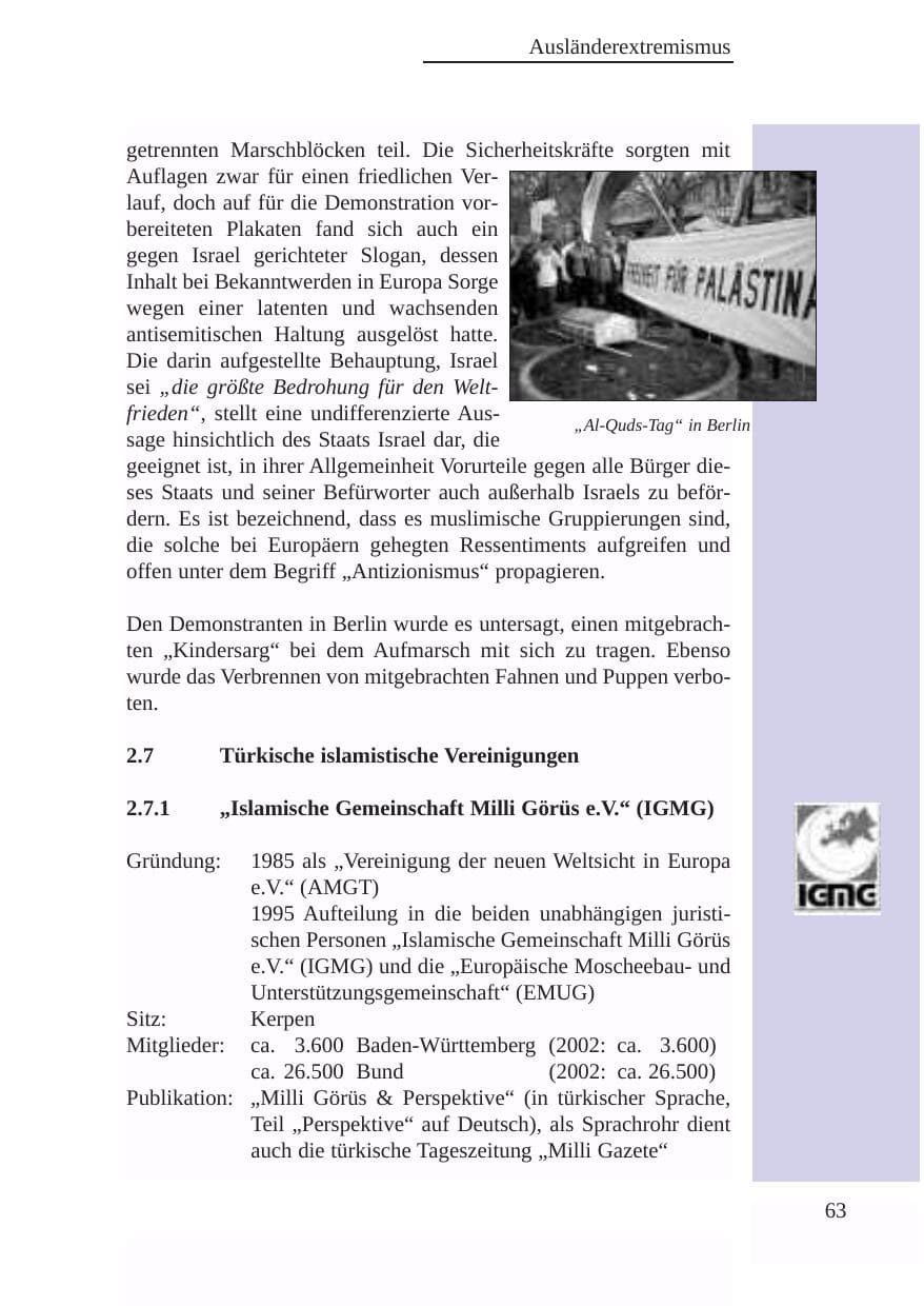 Seite 64 des Verfassungsschutzbericht 2003 Baden-Württemberg