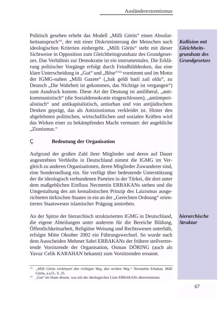 Seite 68 des Verfassungsschutzbericht 2003 Baden-Württemberg