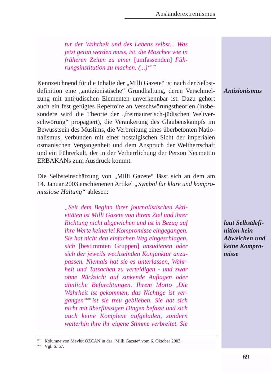 Seite 70 des Verfassungsschutzbericht 2003 Baden-Württemberg