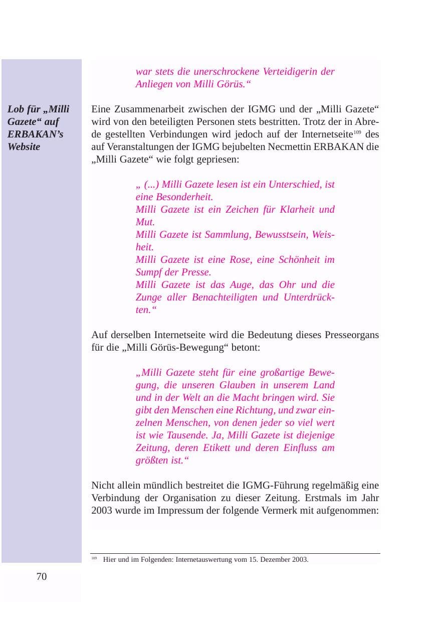 Seite 71 des Verfassungsschutzbericht 2003 Baden-Württemberg