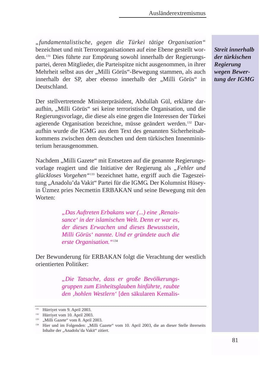 Seite 82 des Verfassungsschutzbericht 2003 Baden-Württemberg