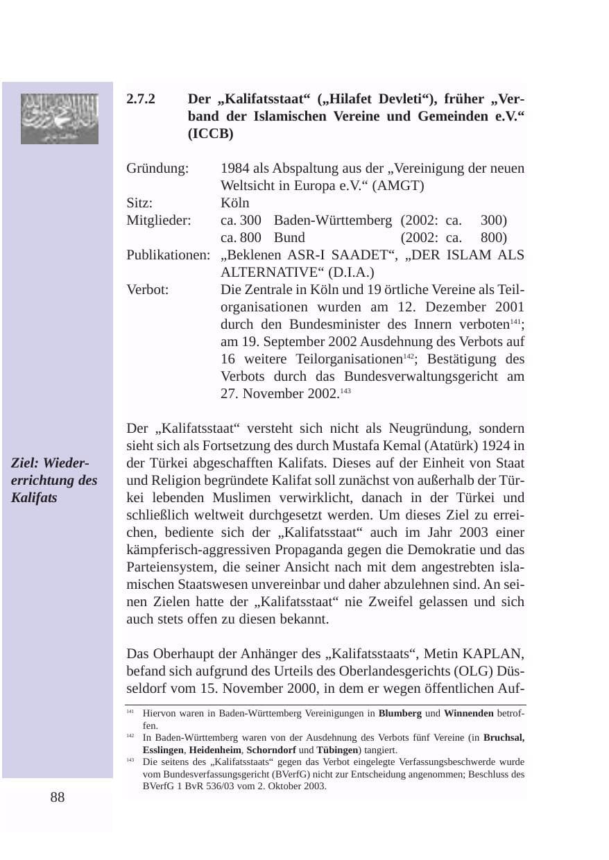 Seite 89 des Verfassungsschutzbericht 2003 Baden-Württemberg