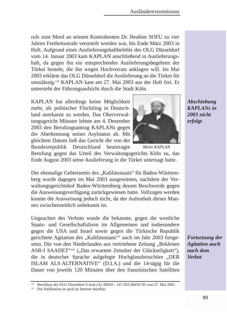 Seite 90 des Verfassungsschutzbericht 2003 Baden-Württemberg