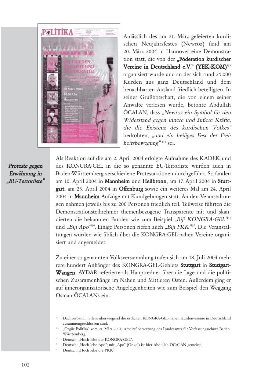 Seite 103 des Verfassungsschutzbericht 2004 Baden-Württemberg