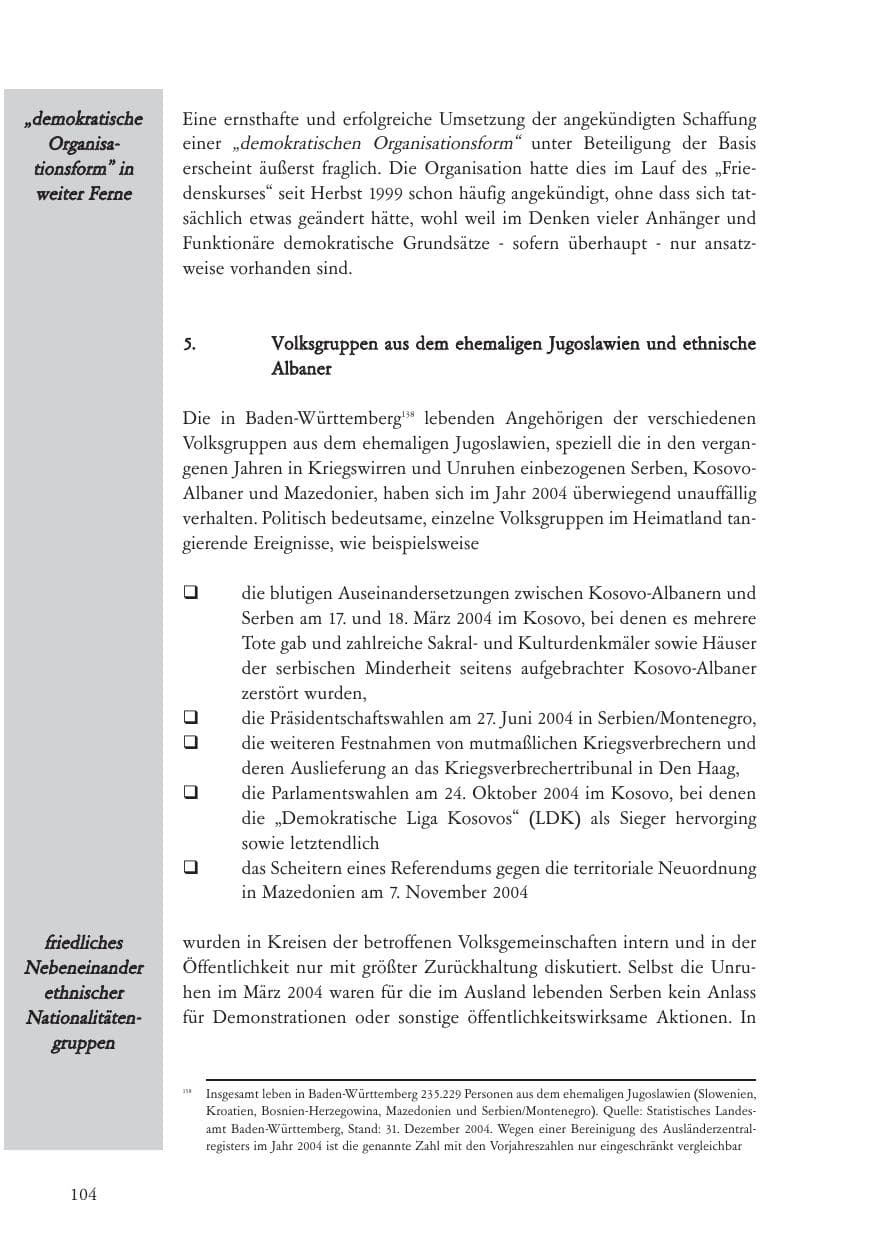 Seite 105 des Verfassungsschutzbericht 2004 Baden-Württemberg