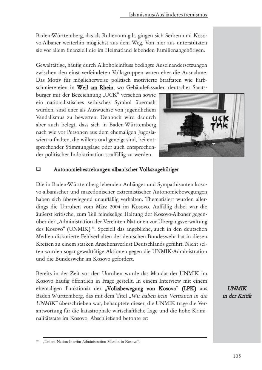Seite 106 des Verfassungsschutzbericht 2004 Baden-Württemberg