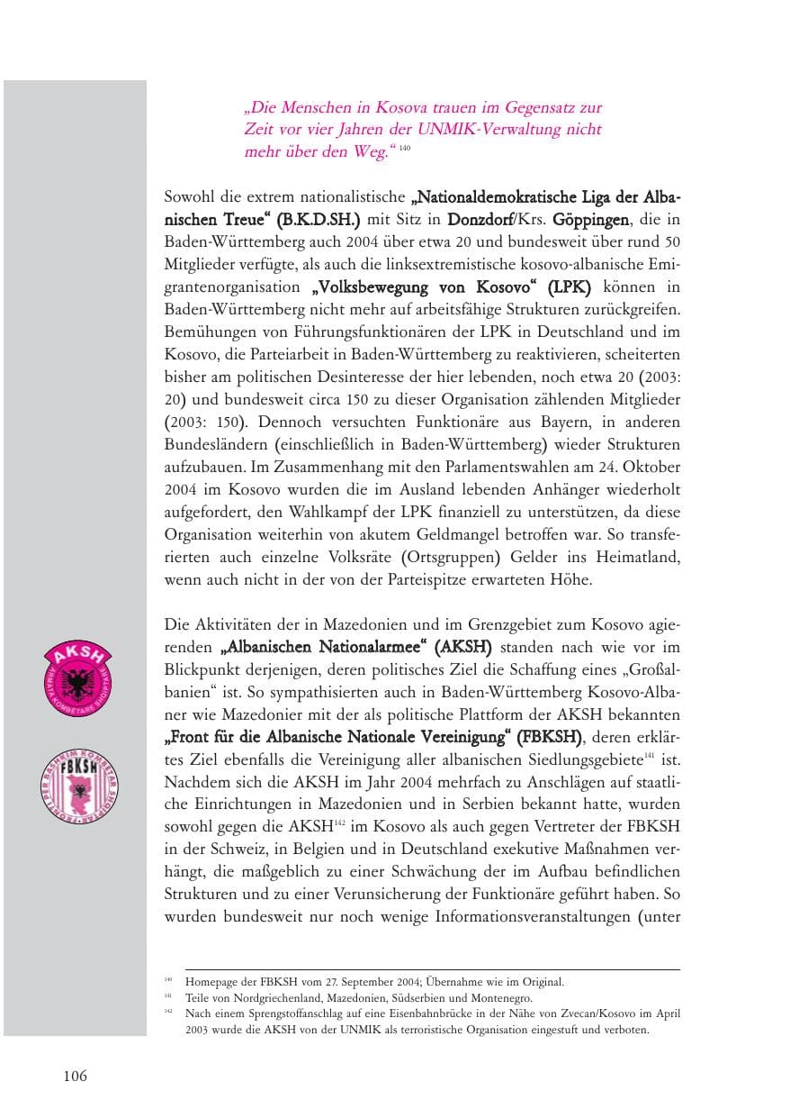 Seite 107 des Verfassungsschutzbericht 2004 Baden-Württemberg