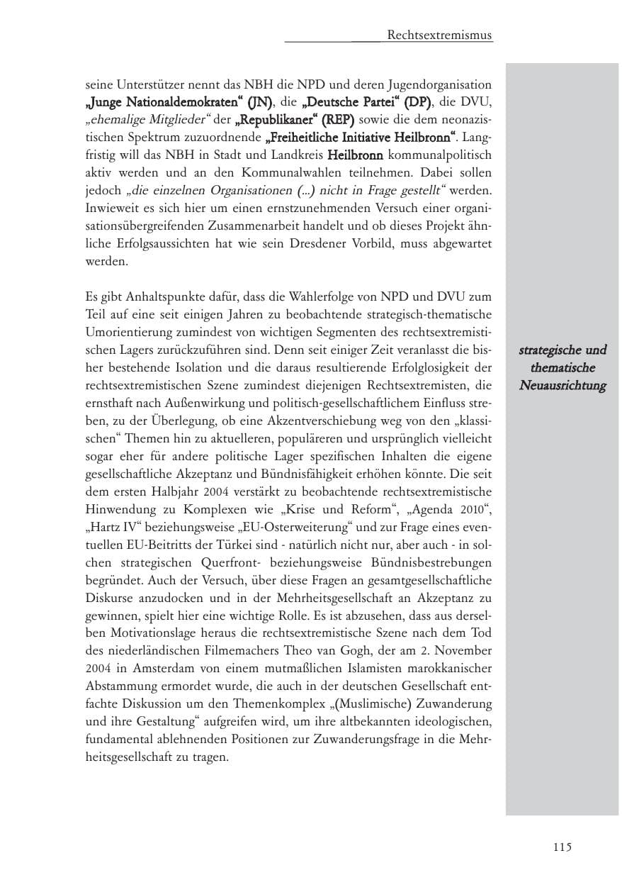 Seite 116 des Verfassungsschutzbericht 2004 Baden-Württemberg