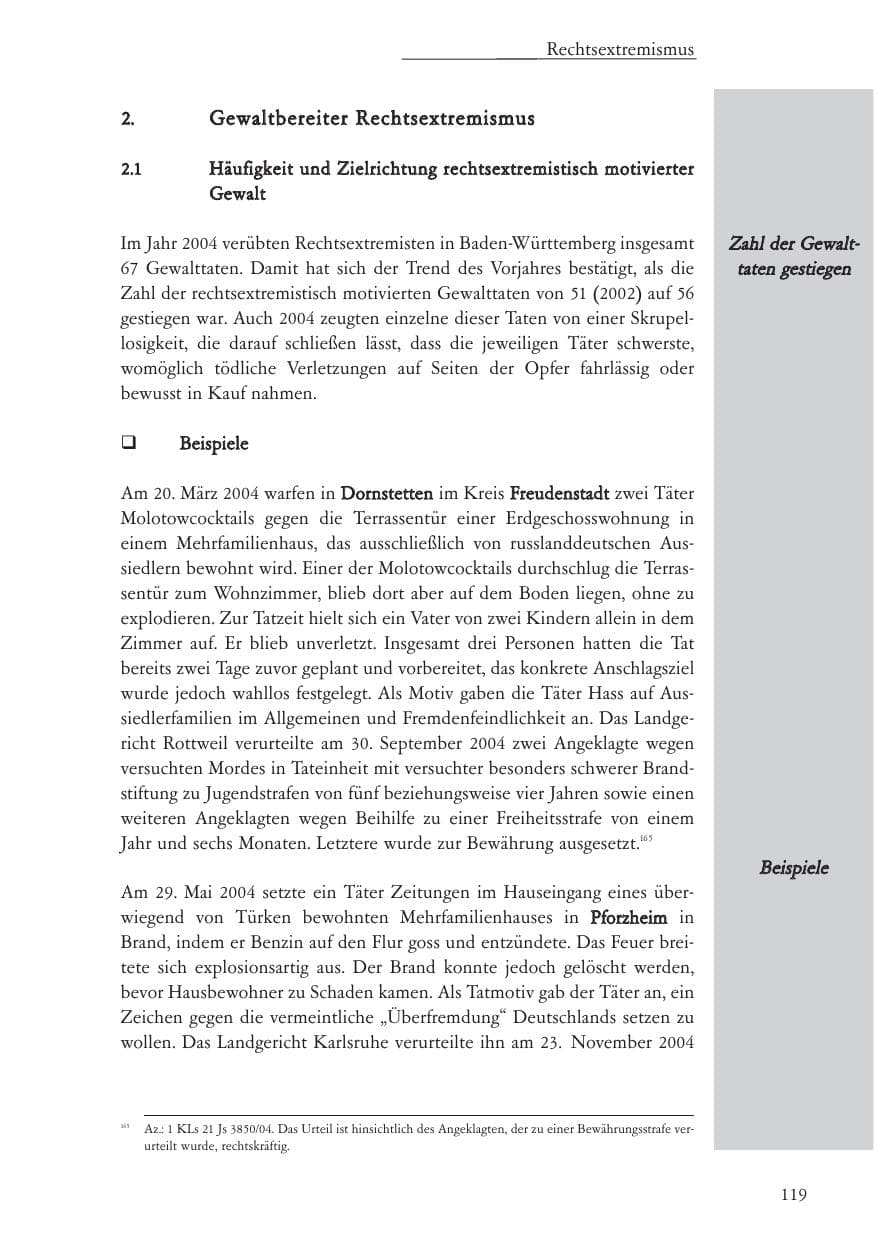 Seite 120 des Verfassungsschutzbericht 2004 Baden-Württemberg