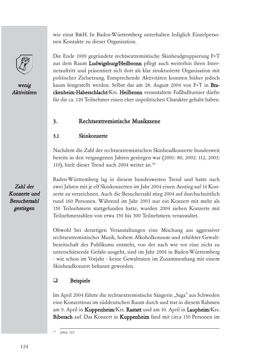 Seite 125 des Verfassungsschutzbericht 2004 Baden-Württemberg