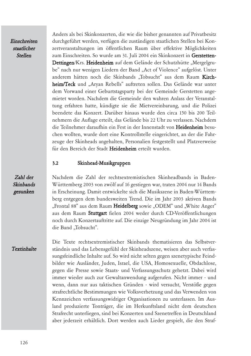 Seite 127 des Verfassungsschutzbericht 2004 Baden-Württemberg