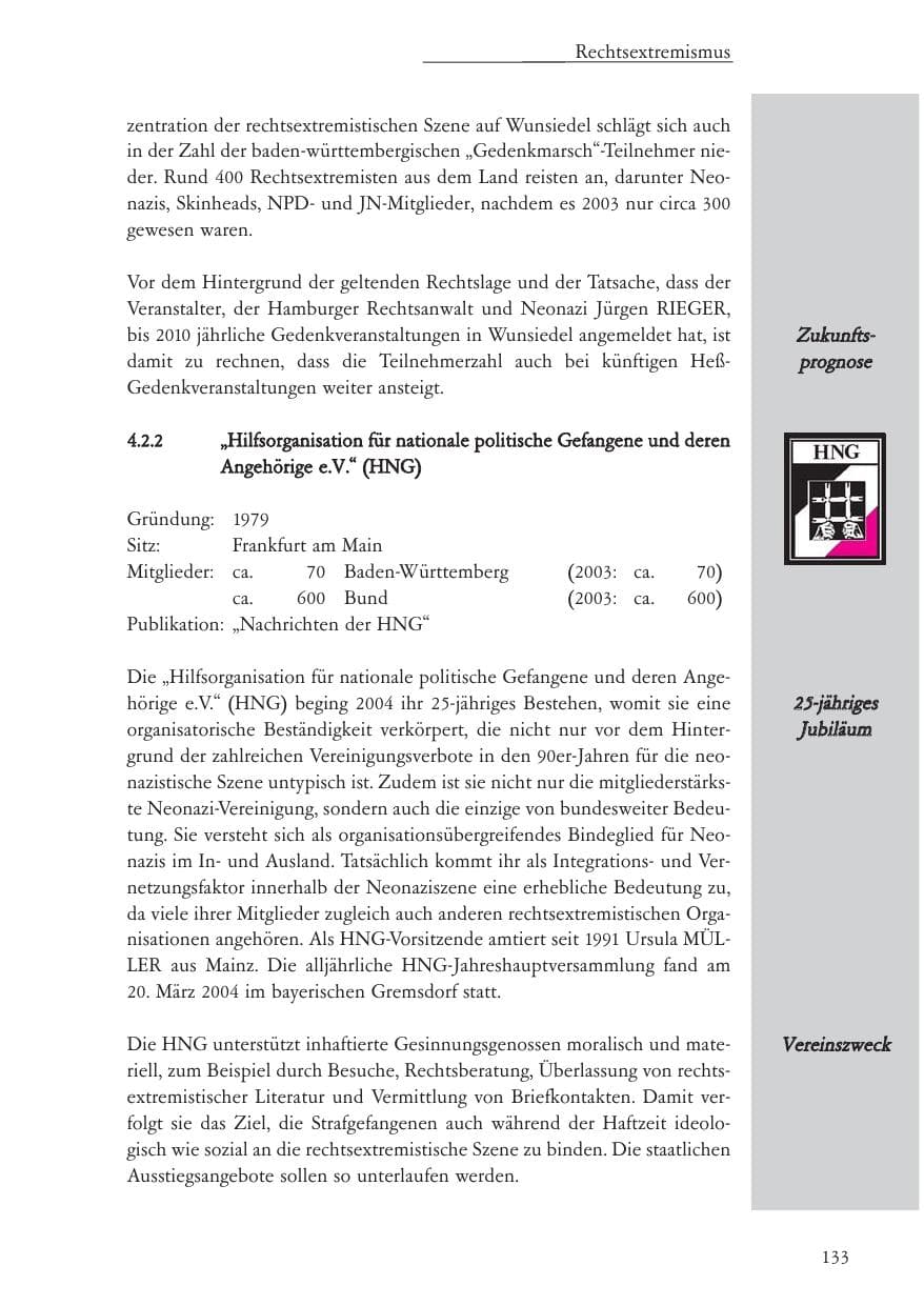 Seite 134 des Verfassungsschutzbericht 2004 Baden-Württemberg