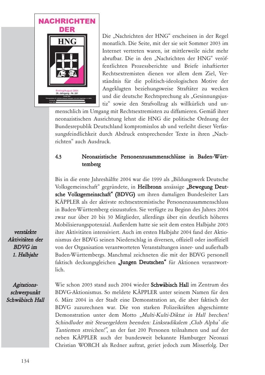 Seite 135 des Verfassungsschutzbericht 2004 Baden-Württemberg