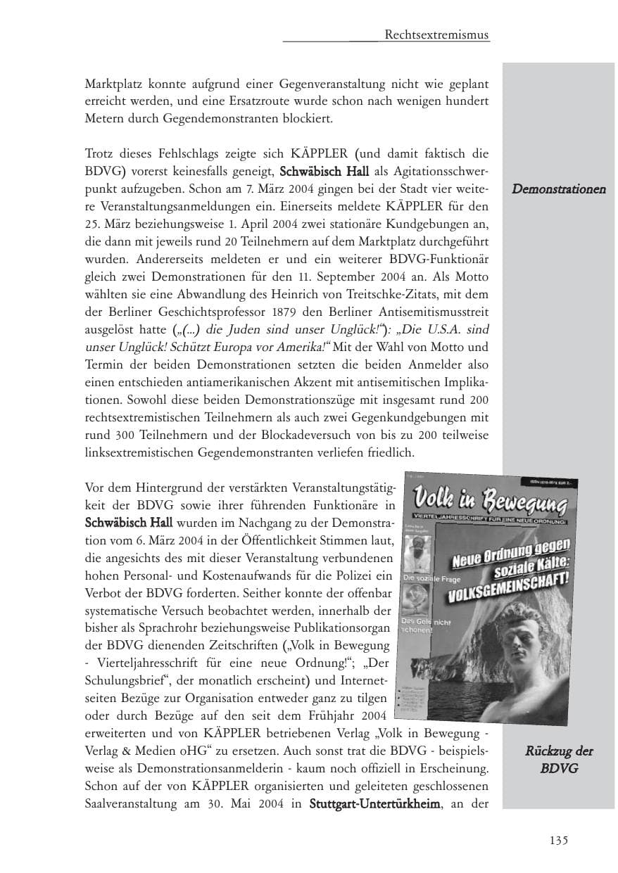 Seite 136 des Verfassungsschutzbericht 2004 Baden-Württemberg
