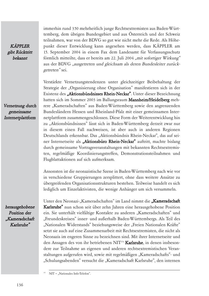 Seite 137 des Verfassungsschutzbericht 2004 Baden-Württemberg